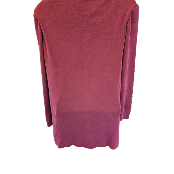 Misook burgandy red S knit open cardigan tunic length vintage business casual - Picture 2 of 9